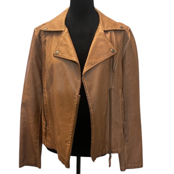 Max Studio Moto faux Leather Jacket - Camel Brown, Large - Picture 5 of 8
